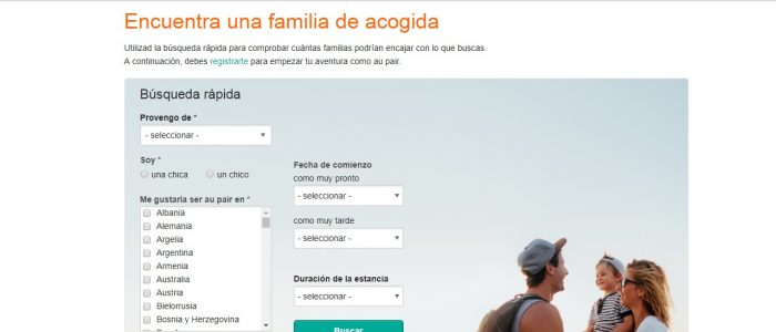 Página de AuPairWorld para encontrar familia Au Pair